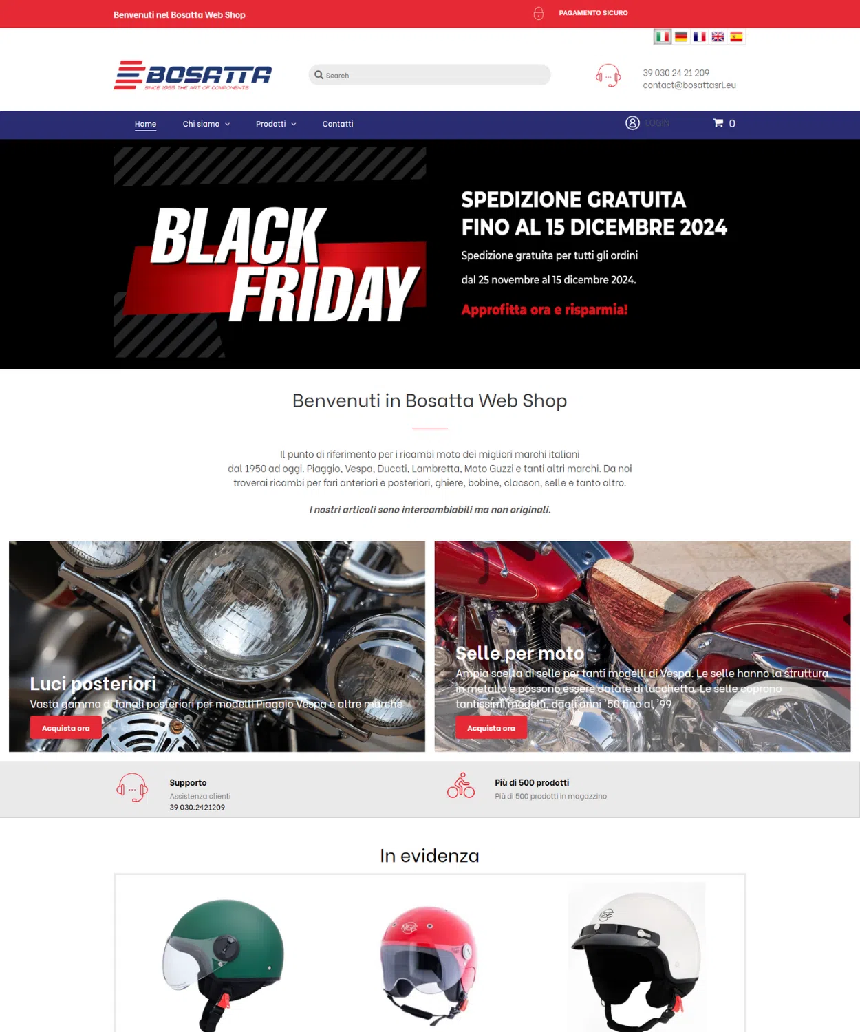 Home page of the Bosatta online store with promotional banner and product categories