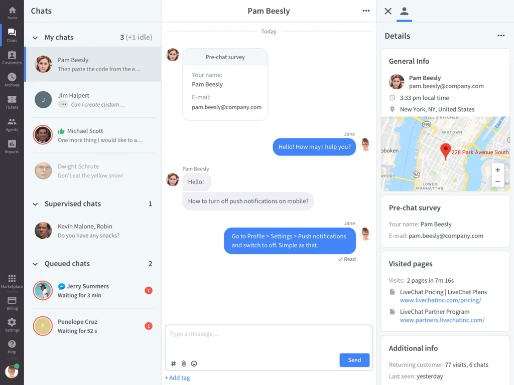 LiveChat chat overview
