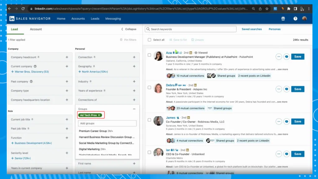 Skrapp overview in a LinkedIn Sales Navigator search
