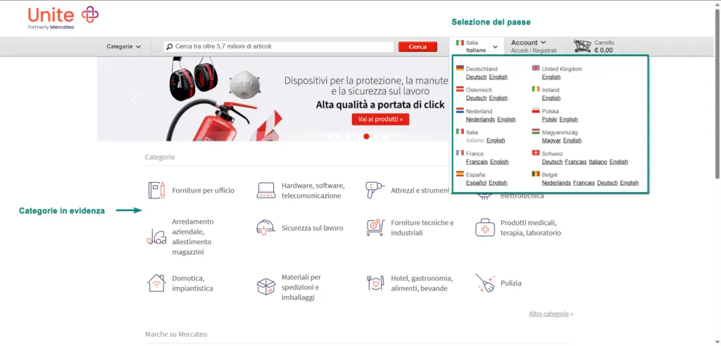 esempio e-commerce b2b unite