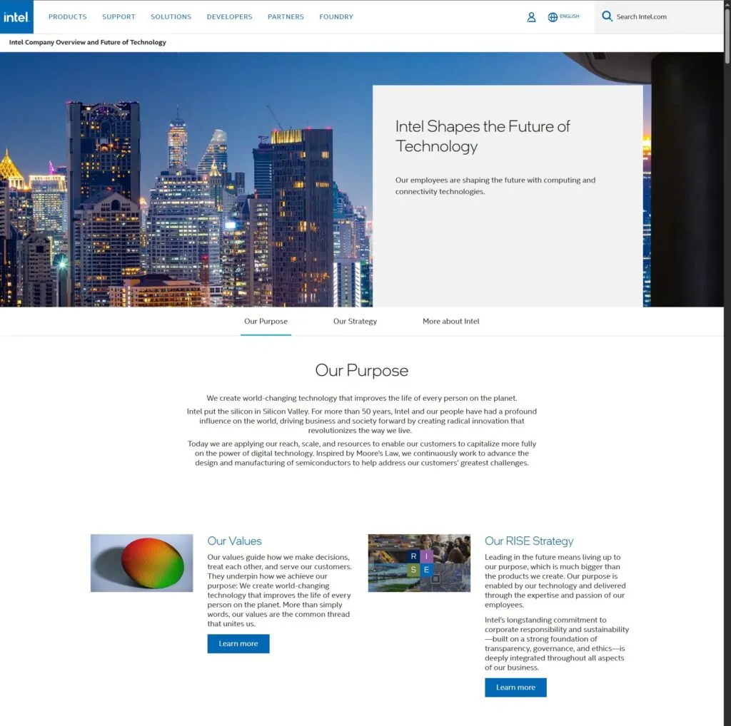 intel pagina compagnia