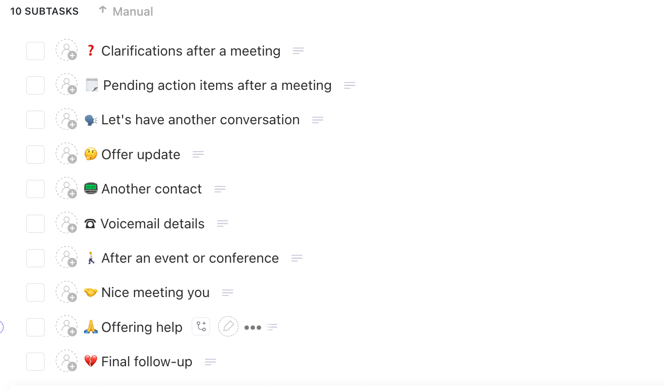 follow-up template clickup