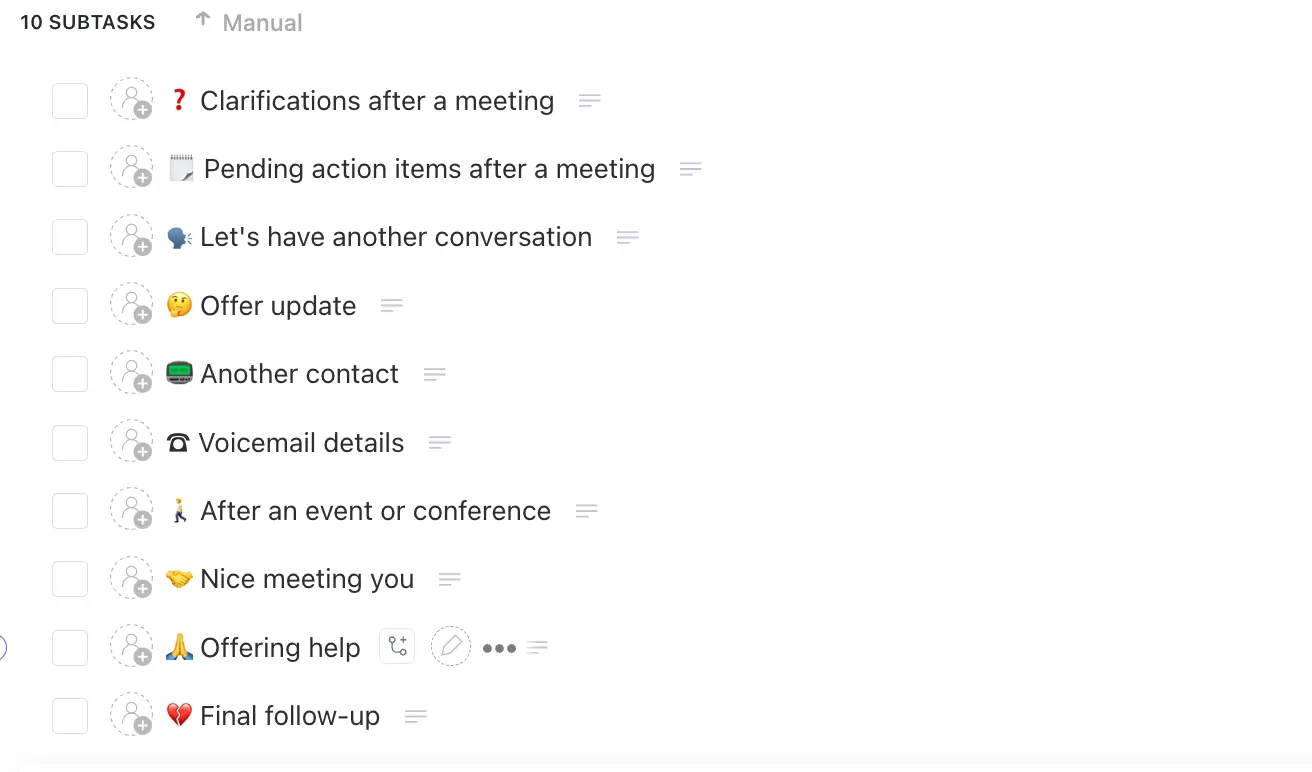 ClickUp follow-up template