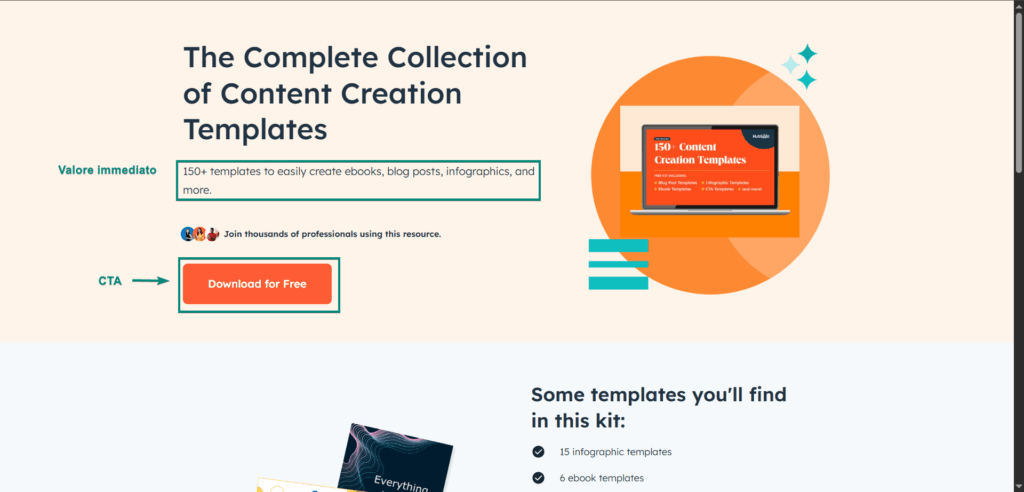 esempio landing page con lead magnet hubspot