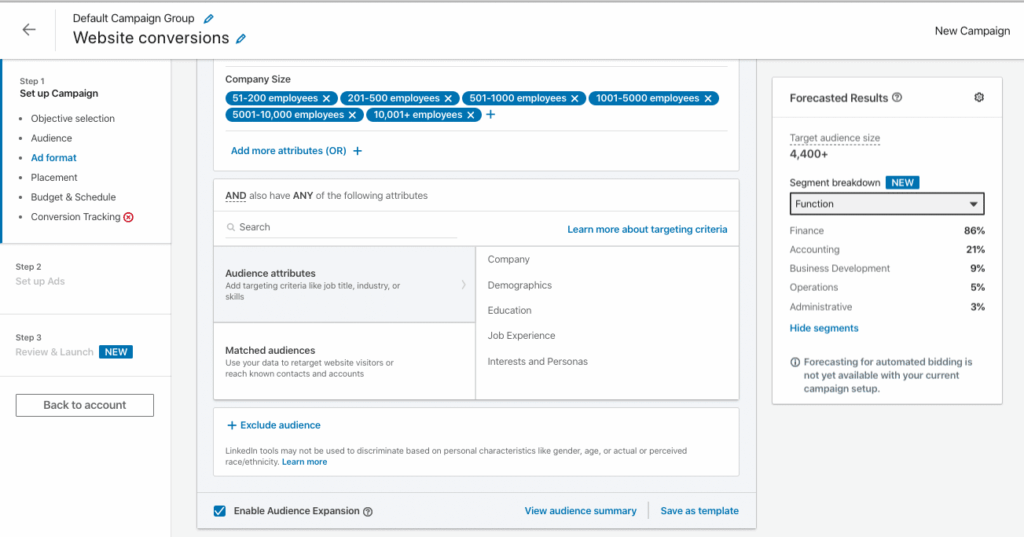 linkedin ads selezionare audience