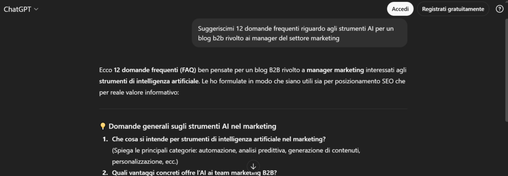 Prompt ChatGPT per trovare idee per parole chiave