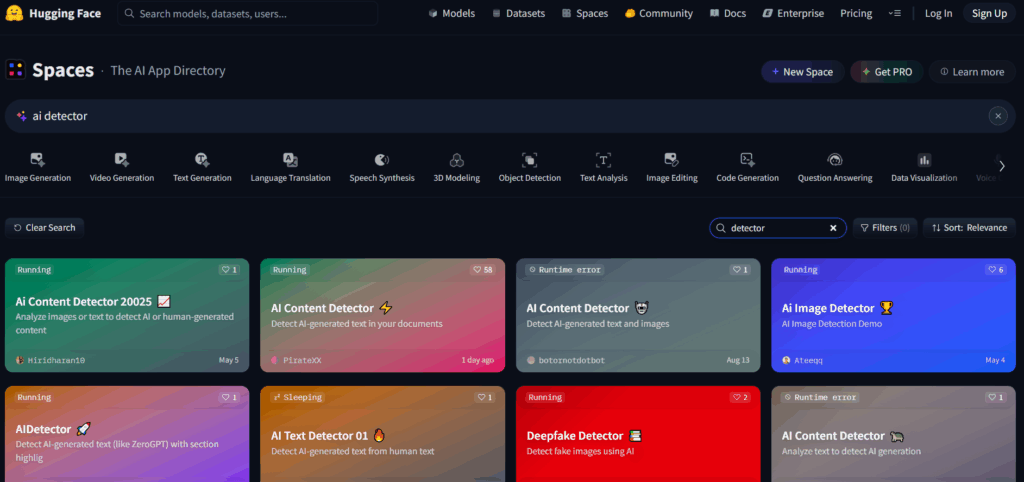 lista ai detector su Hugging Face