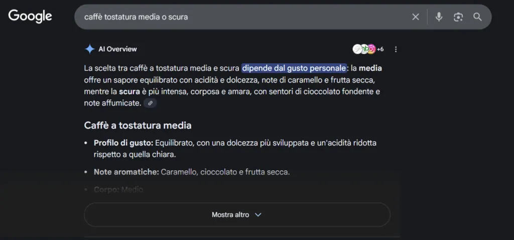 ai overview caffè tostatura media o scura