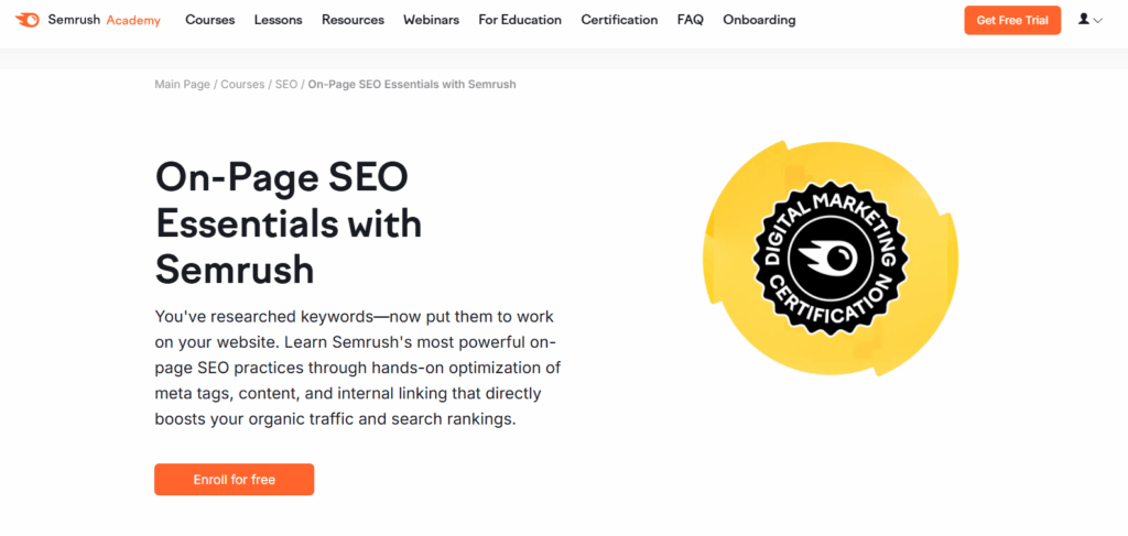 corso semrush onpage seo essentials
