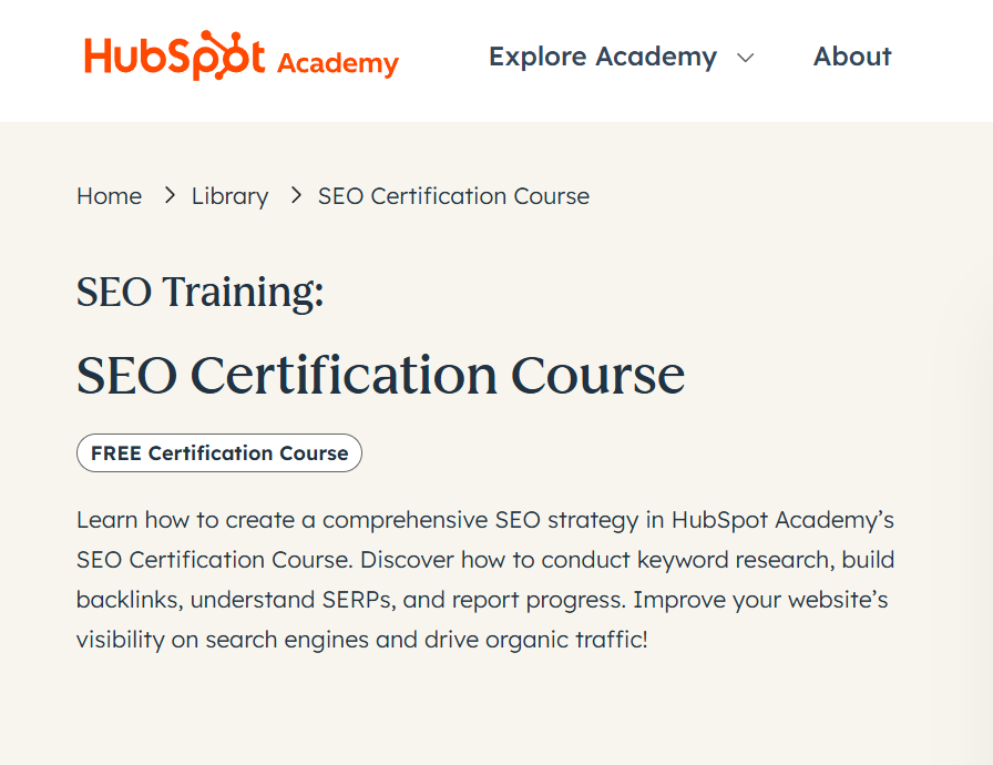 corso seo hubspot academy seo certification