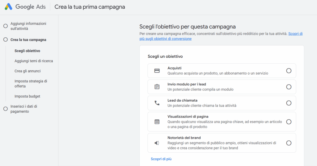 creazione campagna google ads