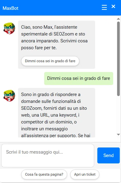 Example of an AI chatbot on the SEOZoom website