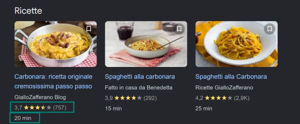 example of recipe schema markup in search results