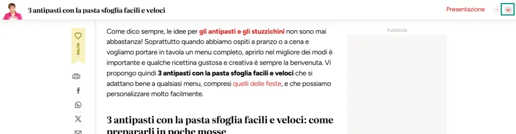 example of jump-to-section navigation on a blog
