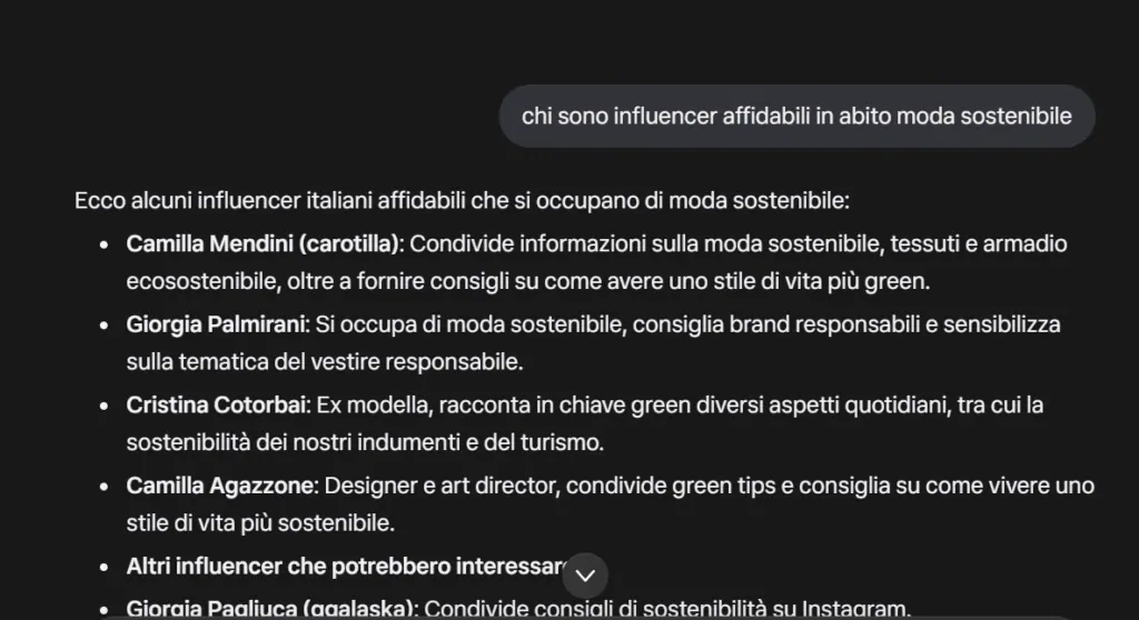 Brand mentions in a Meta AI answer