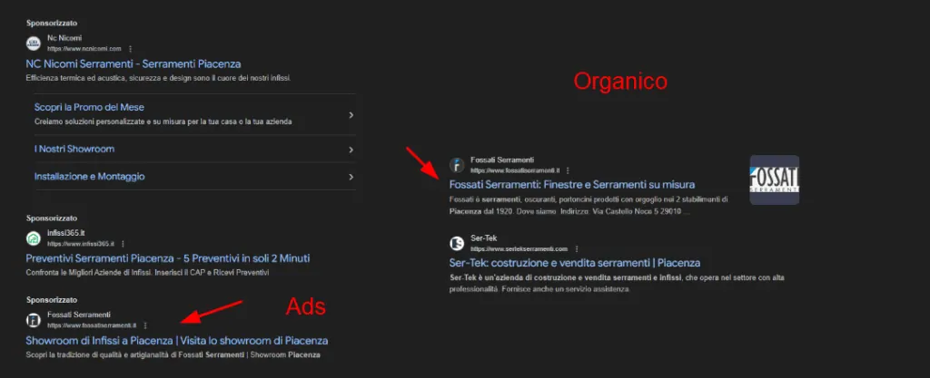 Sponsored and organic results on the same search results page