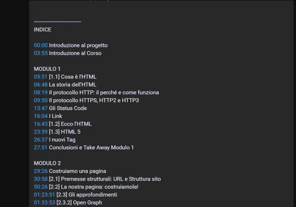 key moments timestamps in a YouTube video description