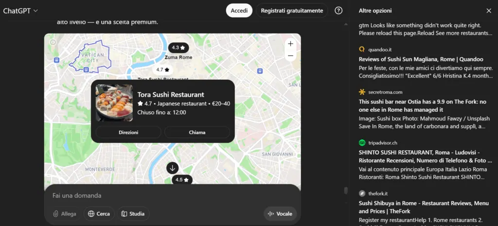 Example of a local search in ChatGPT