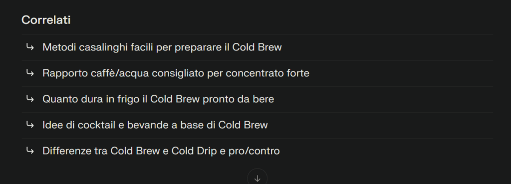 sezione correlati di perplexity