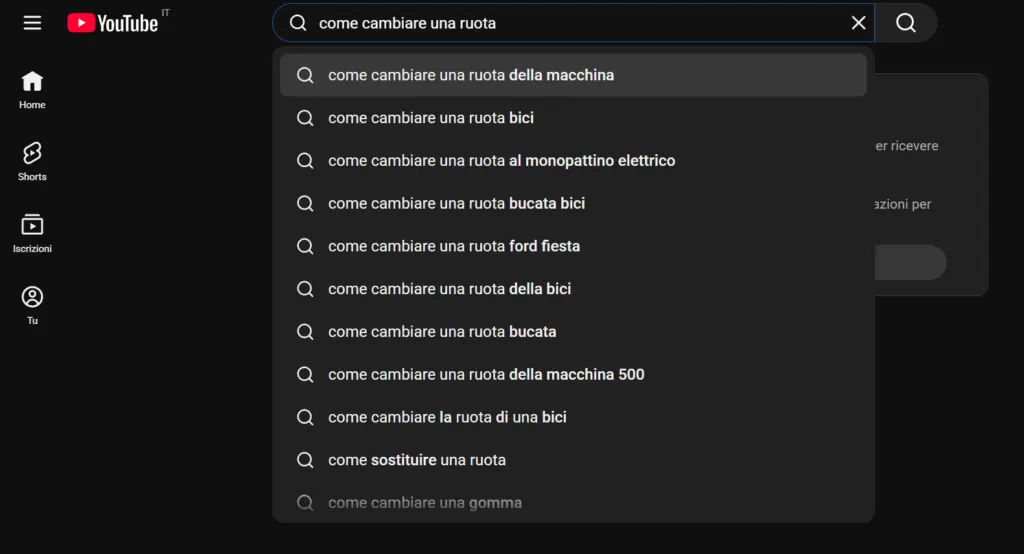 YouTube search autocomplete suggestions