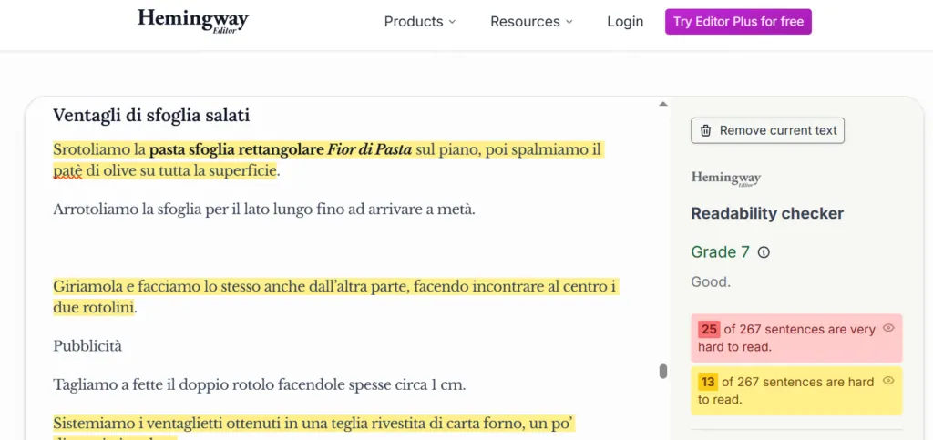 readability test with the Hemingway tool